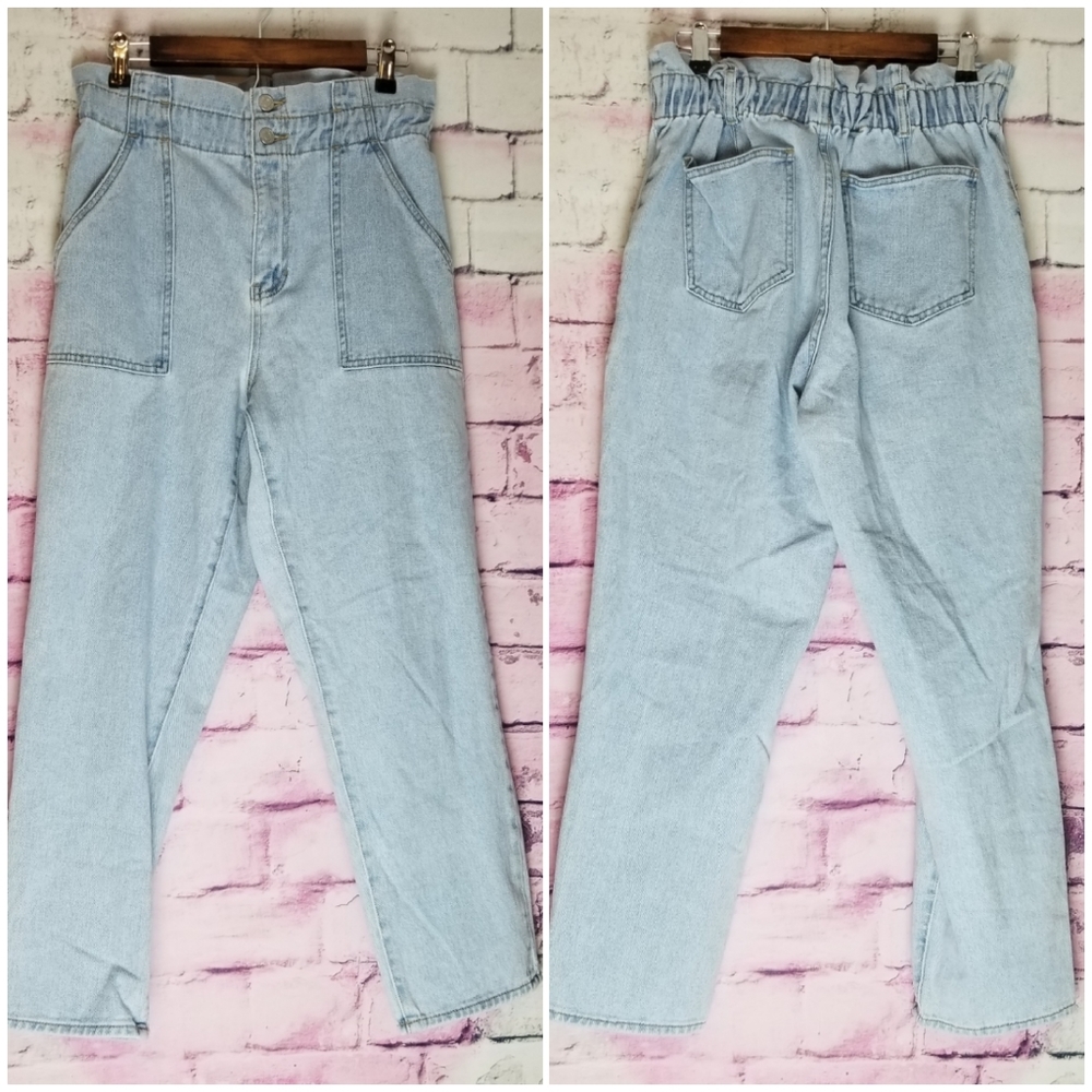 PACSUN FADED ACID VINTAGE WASHED DOUBLE BUTTON WAISTED MOM JEANS L
